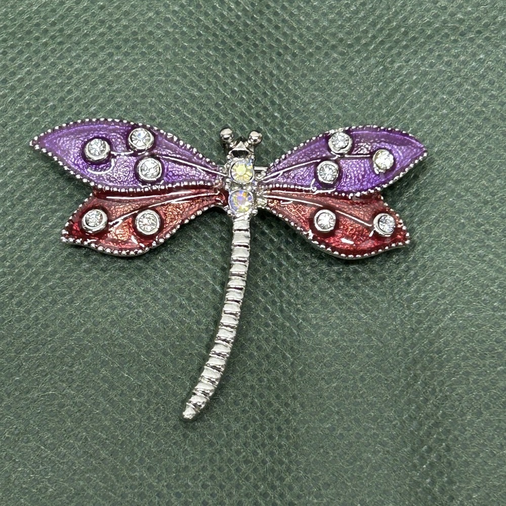 Dragon Fly Vintage Rhinestone Costume Jewelry Pendant Brooch
